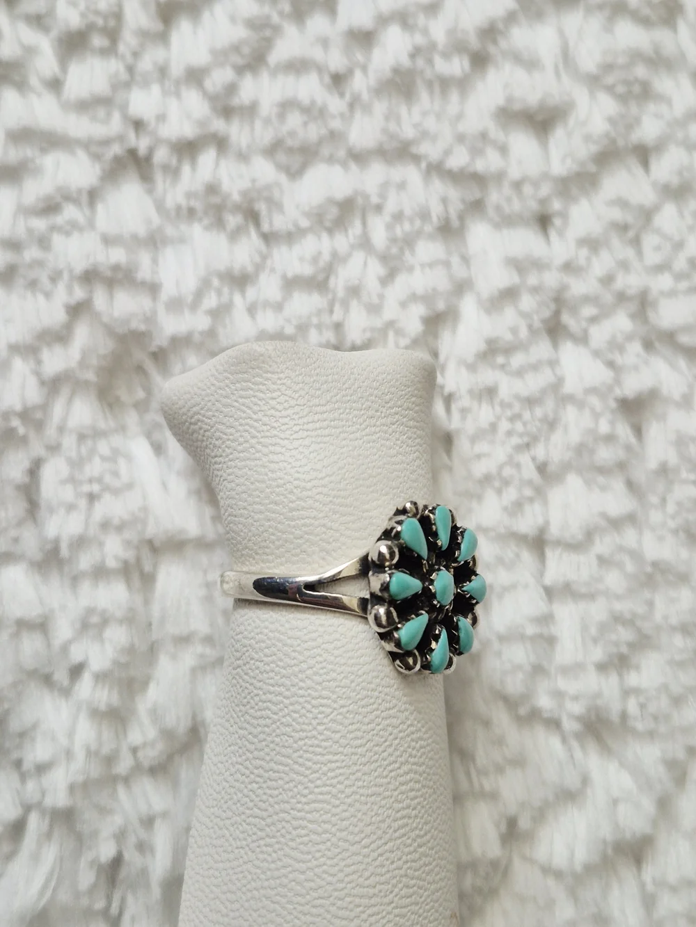 Vintage Sterling Silver Turquoise Cluster Floral Ring